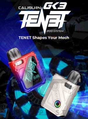 Uwell Caliburn GK3 Tenet Pod System Kit 1000mAh an upgraded version of the Caliburn GK3 series. This cutting-edge pod system features a 2.5ml e-juice capacity, a robust 1000mAh battery, and a powerful maximum output of 25W. Crafted in a sleek and box-shaped design, the Tenet Kit is not only portable and lightweight but also durable and of exceptional quality. Equipped with smart chip technology, it automatically adjusts the output based on the installed pod