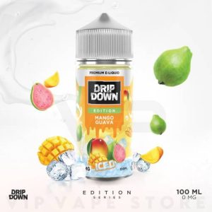 Embrace a taste of the tropics with Drip Down Mango Guava Ice 100ml. A flavor fiesta that blends the juicy sweetness of sun-ripened mangoes with the exotic tang of tropical guavas. Each inhale delivers a burst of delicious fruitiness, perfectly balanced and bursting with summer vibes. A wave of icy menthol finishes the exhale, leaving you cool and refreshed with every puff. Drip Down Mango Guava Ice is ideal for a refreshing and flavorful puff, that captures the essence of a tropical paradise.