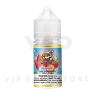 Strawberry Watermelon Ice 30ml Slugger Jawbreaker Series this nicotine salt e-liquid combines the juicy and sweet taste of fresh strawberries with the sweet and refreshing flavor of watermelon, all chilled to perfection with a cool menthol ice sensation. With its unique blend of flavors, this e-liquid is perfect